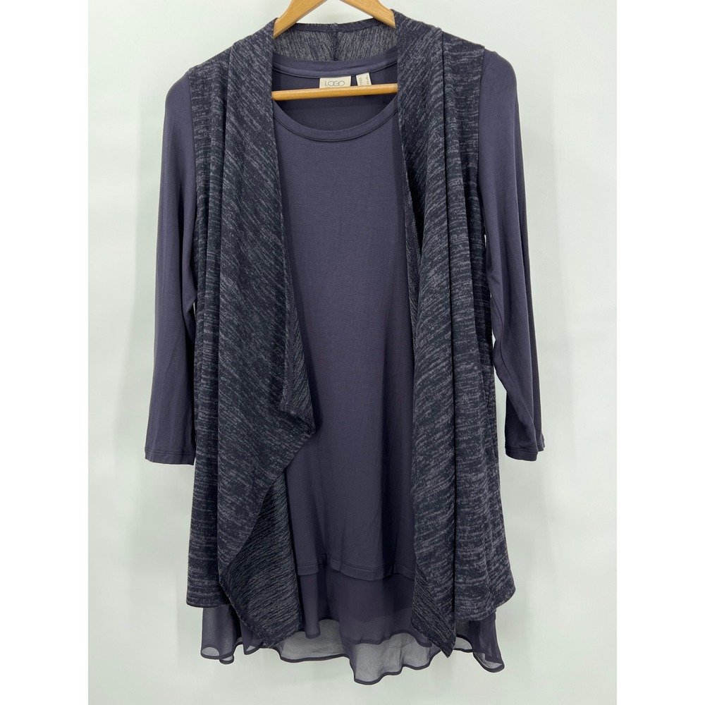 Logo by Lori Goldstein Sweater Knit Vest & Knit Top Twin Set Purple Sz S A269657